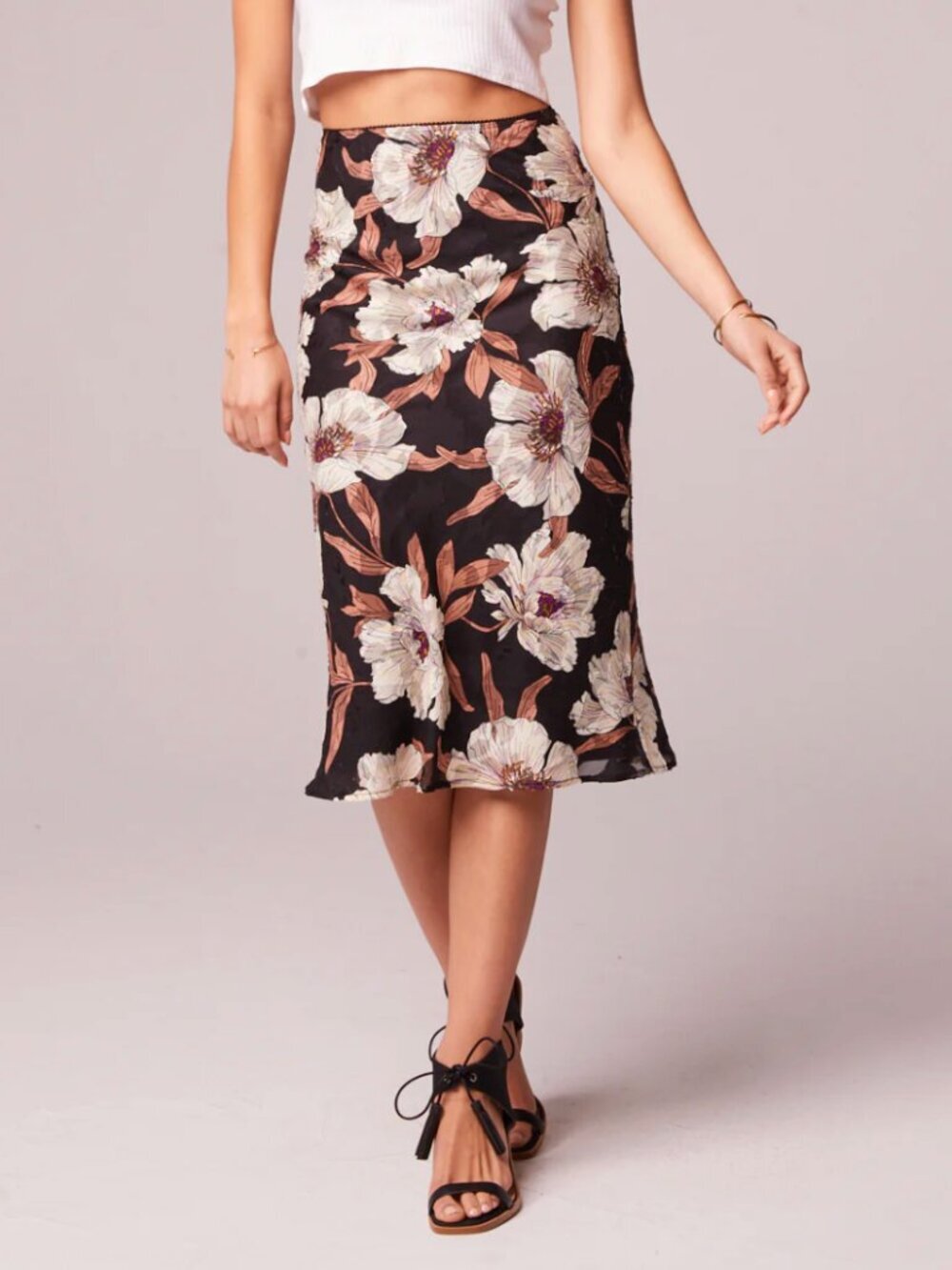 Band Of The Free Rho Black Floral Slip Skirt in Black And White Women's Size S